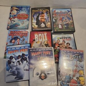 9 Disney Movies DVD Bundle Child's Pinocchio Happy Feet Bolt Robots Puss In Boot